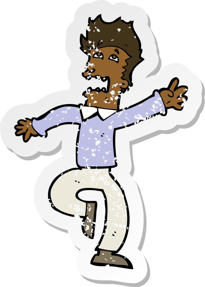 retro distressed sticker of a cartoon man panicking vector