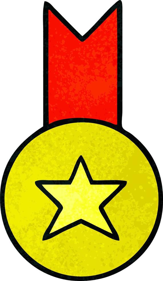 retro grunge texture cartoon gold medal vector