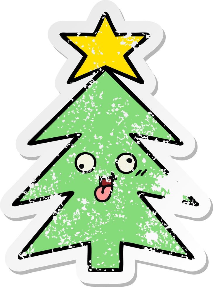 distressed sticker of a cute cartoon christmas tree vector