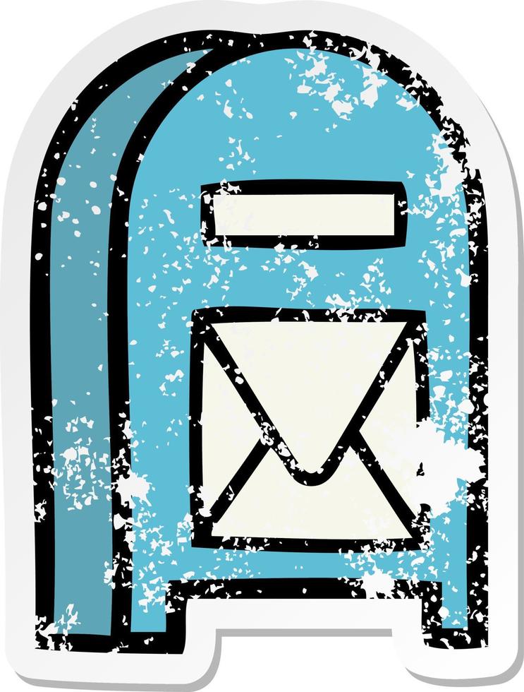 distressed sticker of a cute cartoon mail box vector