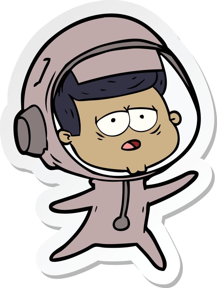 sticker of a cartoon tired astronaut vector