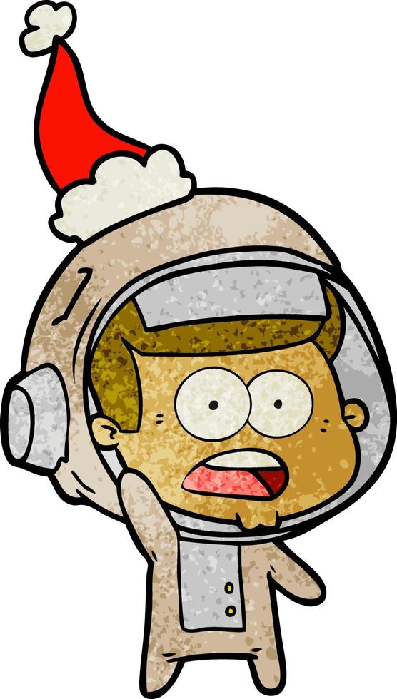 textured cartoon of a surprised astronaut wearing santa hat vector