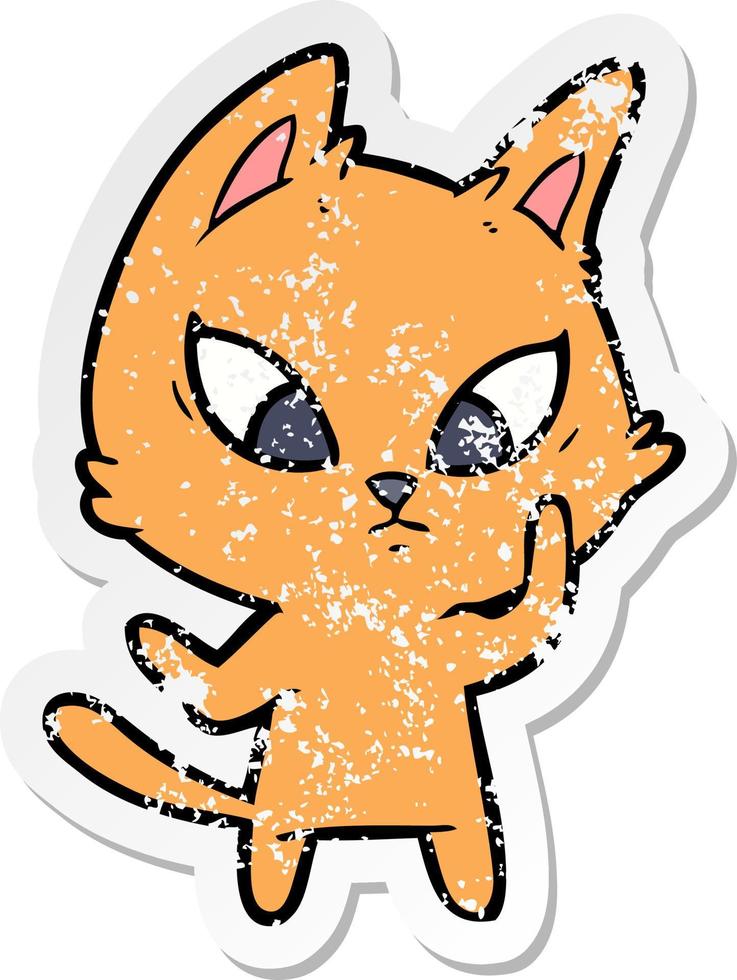 distressed sticker of a confused cartoon cat vector