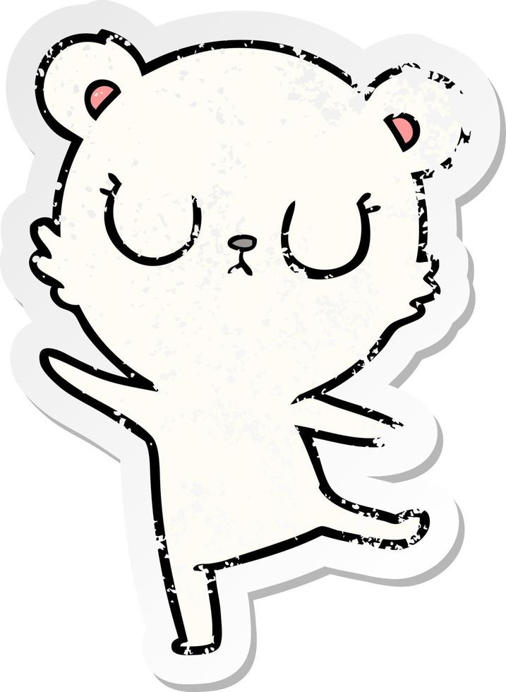 distressed sticker of a peaceful cartoon polar bear vector