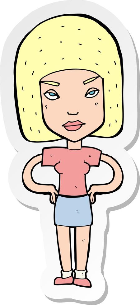 sticker of a cartoon annoyed woman vector