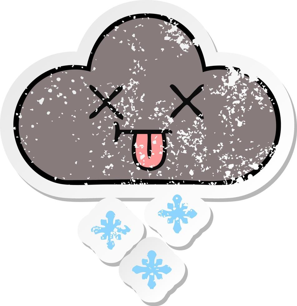 pegatina angustiada de una linda nube de nieve de tormenta de dibujos animados vector