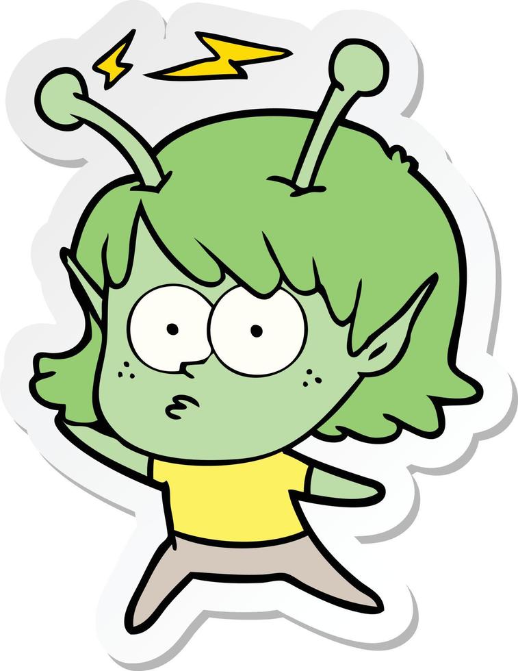 sticker of a cartoon alien girl vector