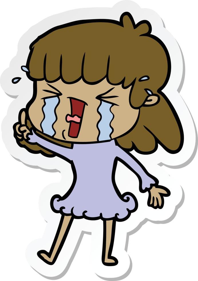sticker of a cartoon woman in tears vector