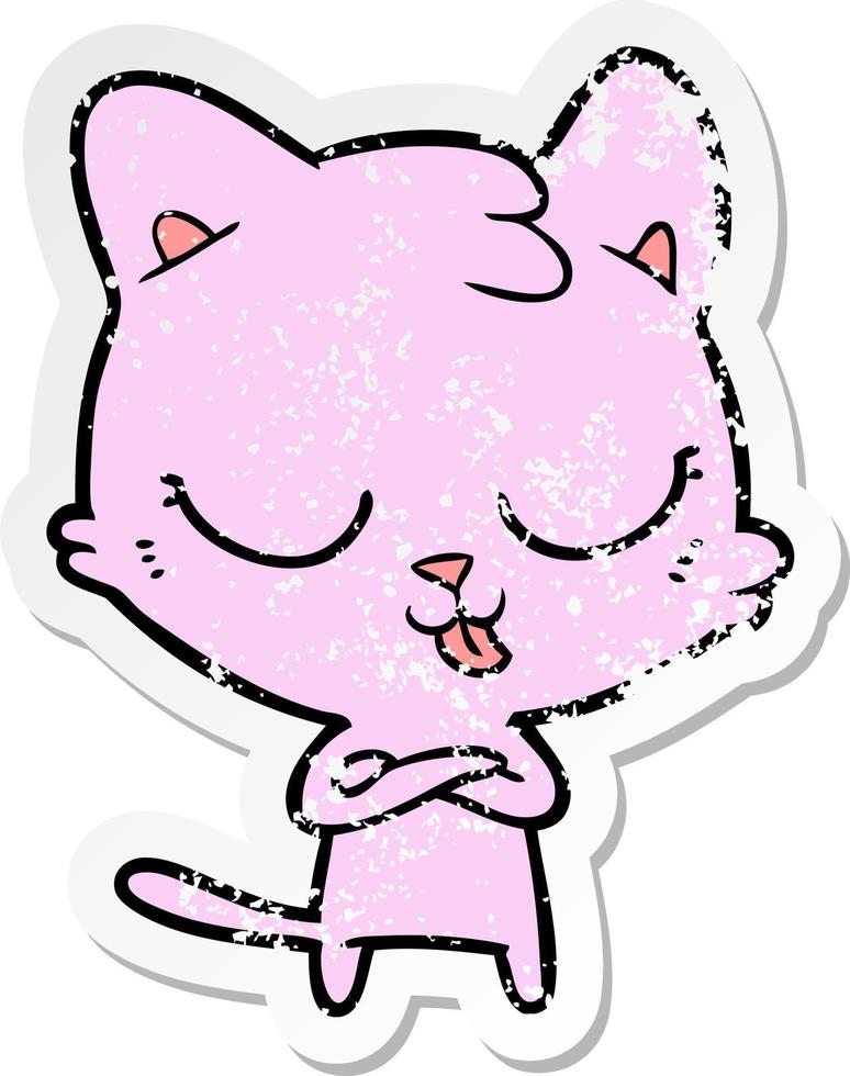 distressed sticker of a cartoon cat vector