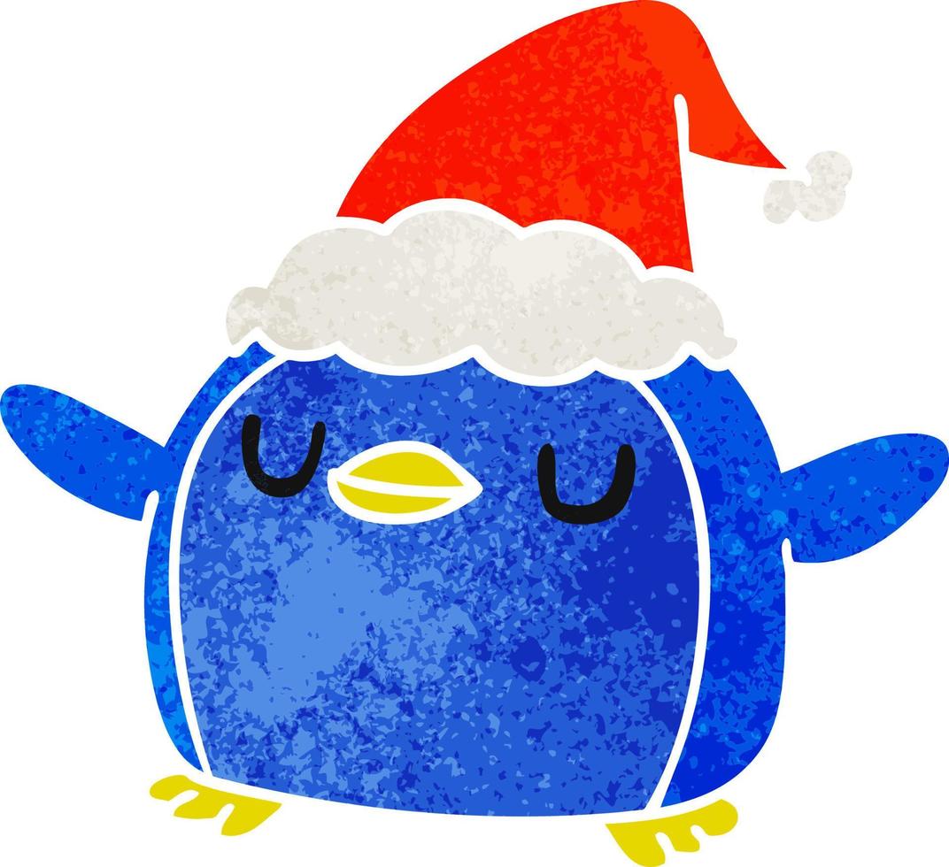 christmas retro cartoon of kawaii penguin vector