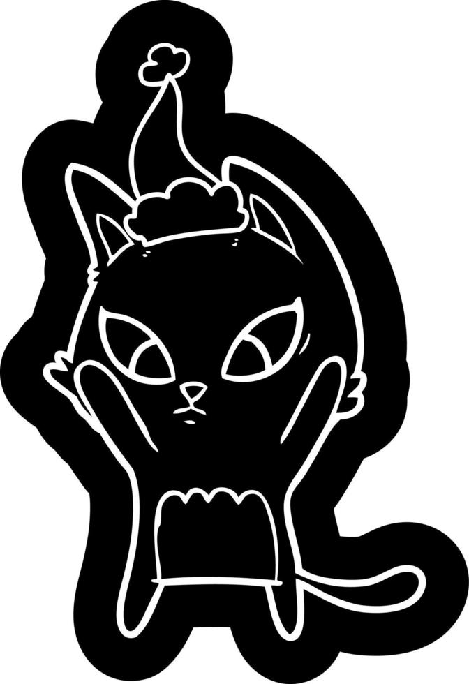 confused cartoon icon of a cat wearing santa hat vector