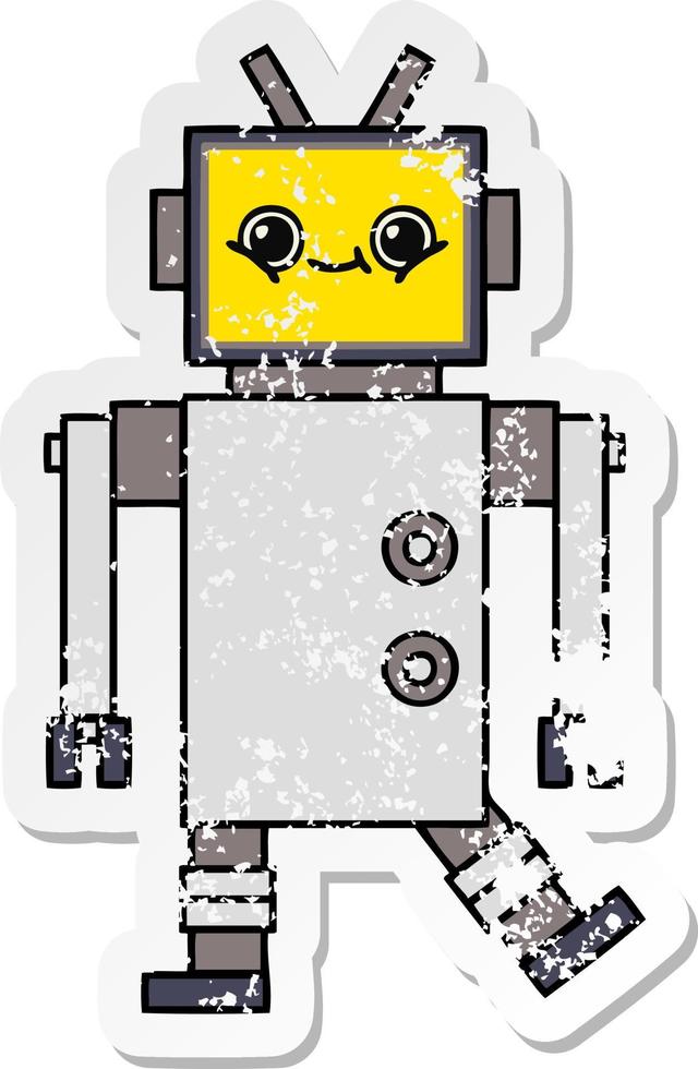 distressed sticker of a cute cartoon robot vector