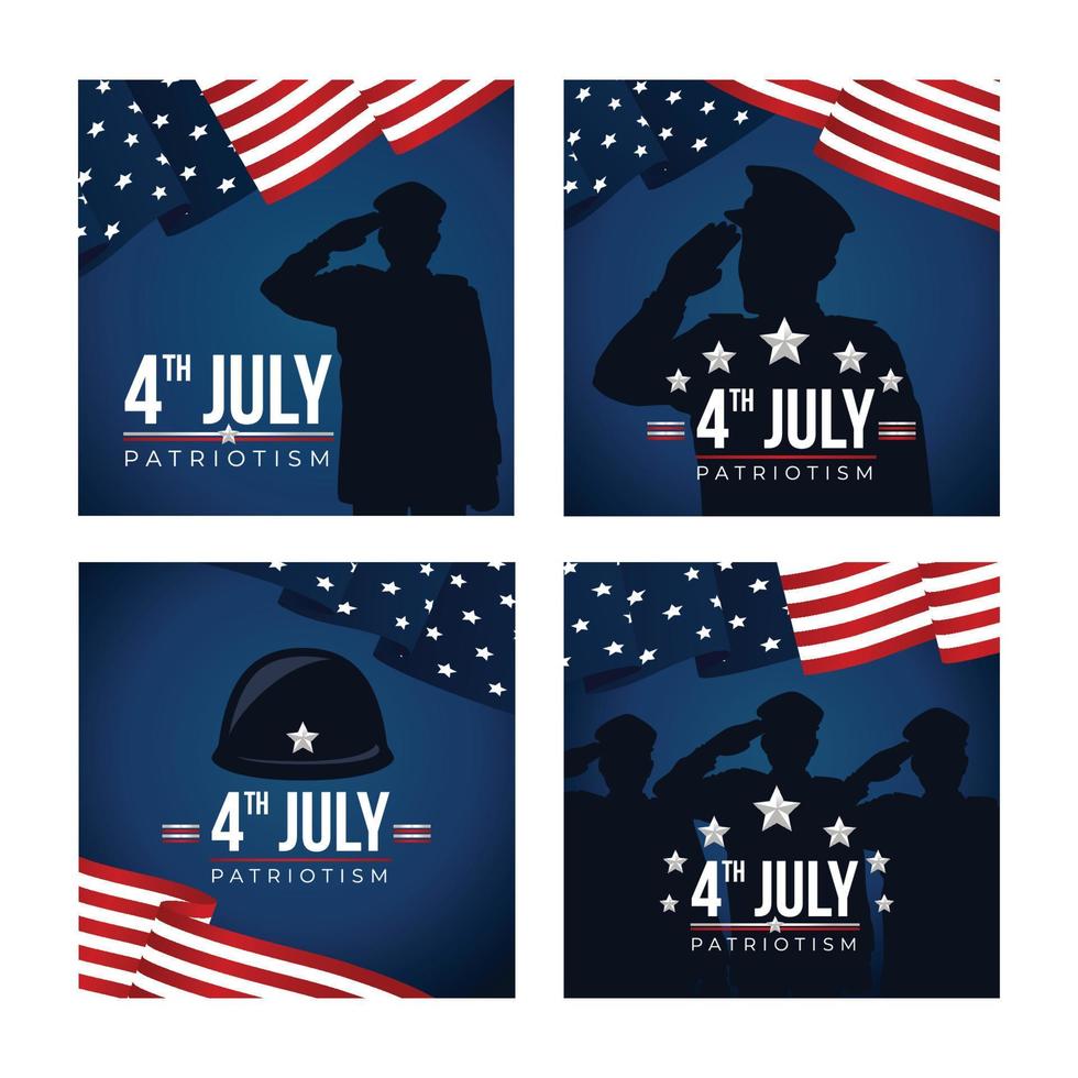 conjunto de tarjetas del día de la independencia de américa vector