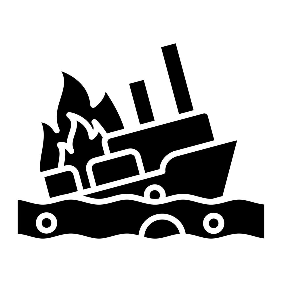 Burning Ship Glyph Icon vector