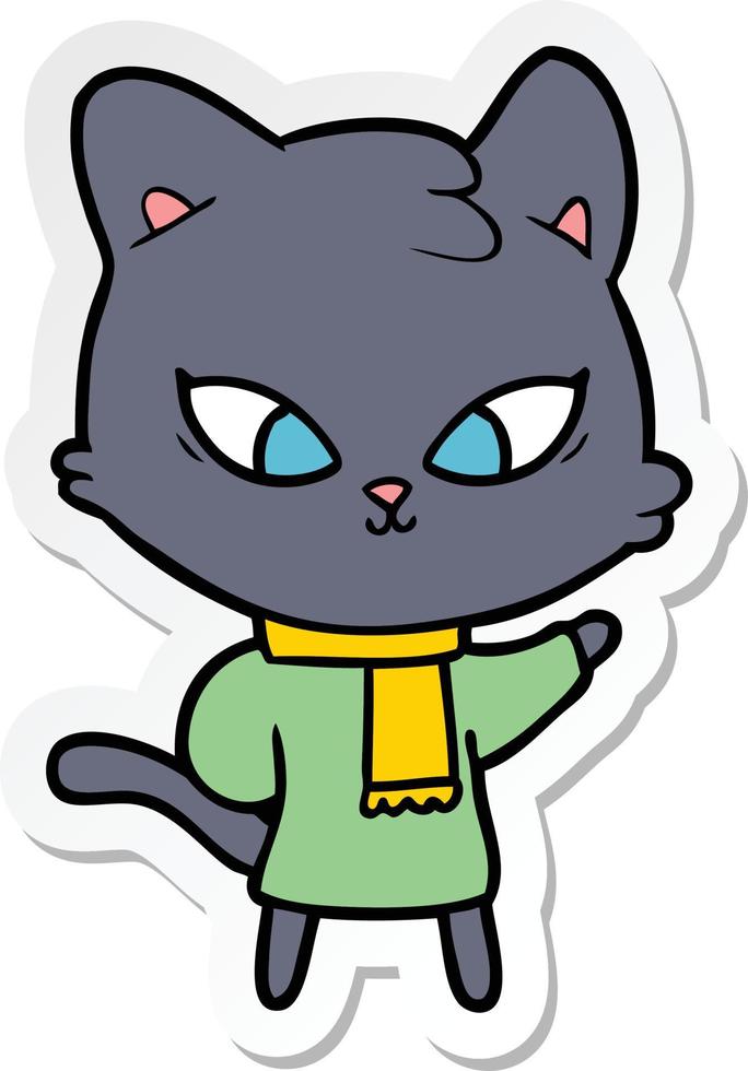 sticker of a cute cartoon cat vector