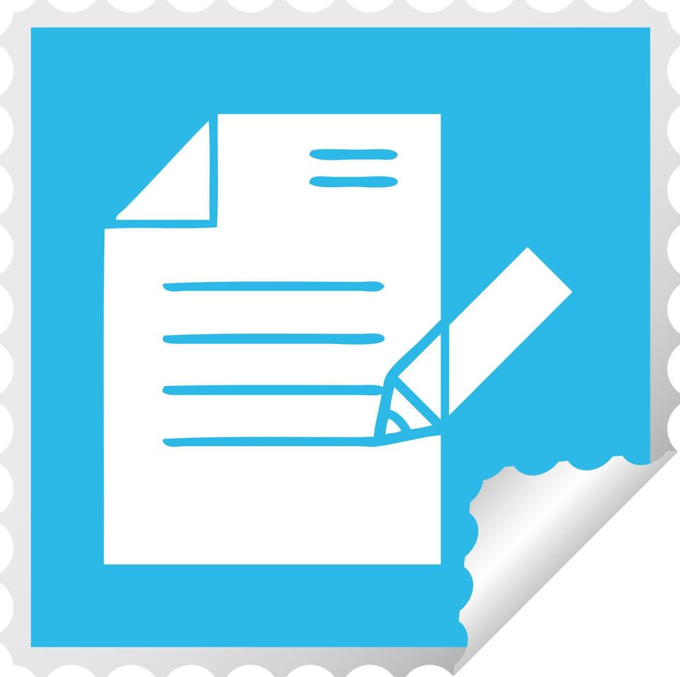 square peeling sticker cartoon of writing a document vector