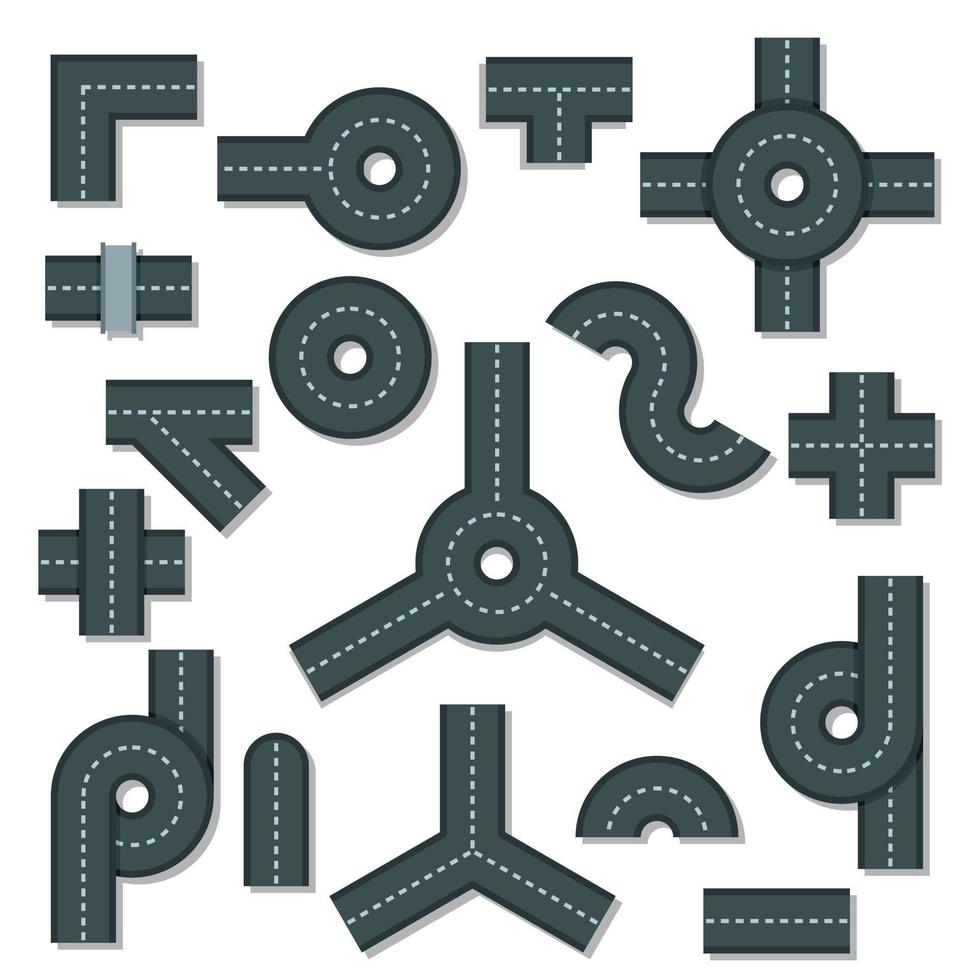Road elements parts icons set, flat style vector