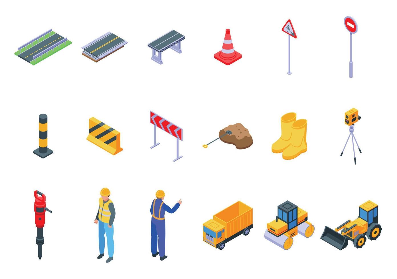 Highway construction icons set, isometric style vector