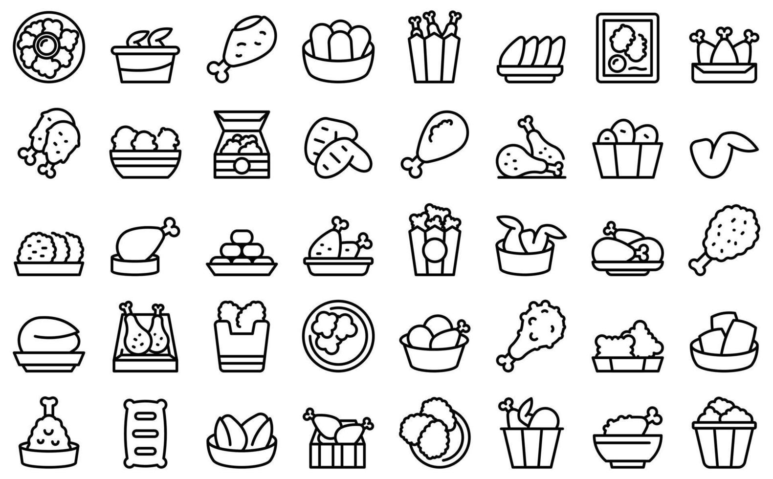 Chicken nuggets icons set outline vector. Basket grill vector