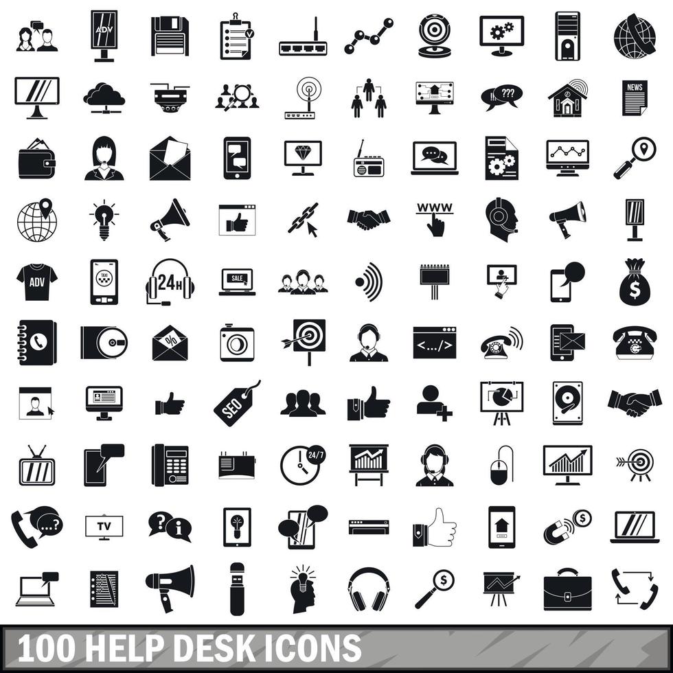 100 help desk icons set, simple style vector