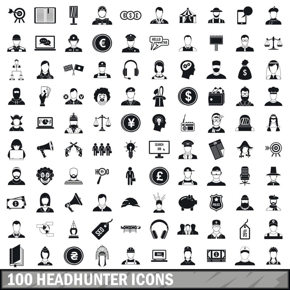 100 headhunter icons set, simple style vector