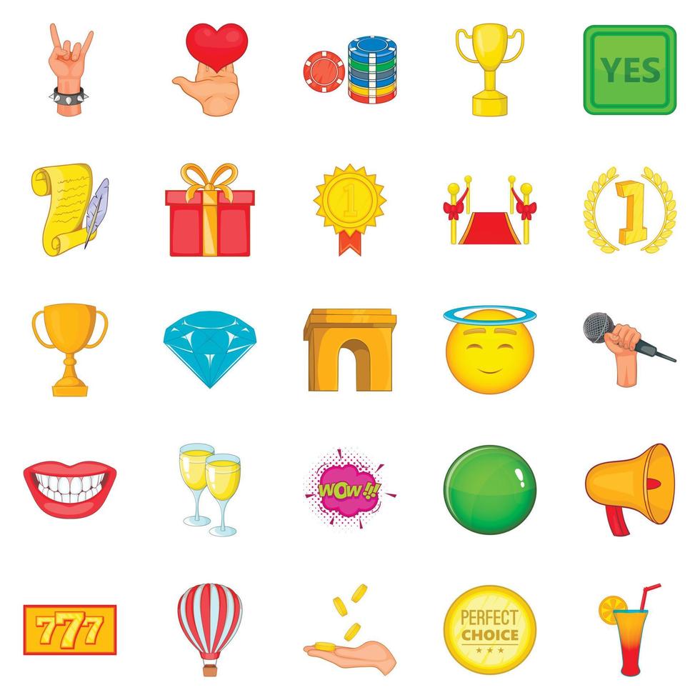 Prize icons set, cartoon style vector