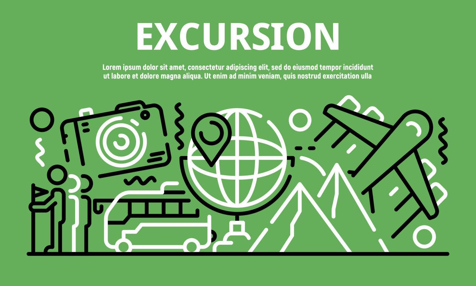 banner de excursión, estilo de esquema vector