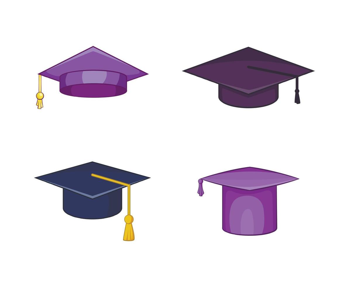Graduation hat icon set, cartoon style vector