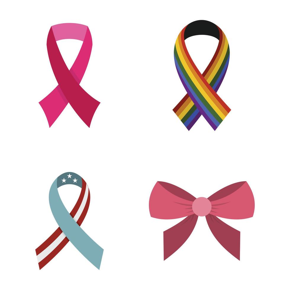 Ribbon icon set, flat style vector