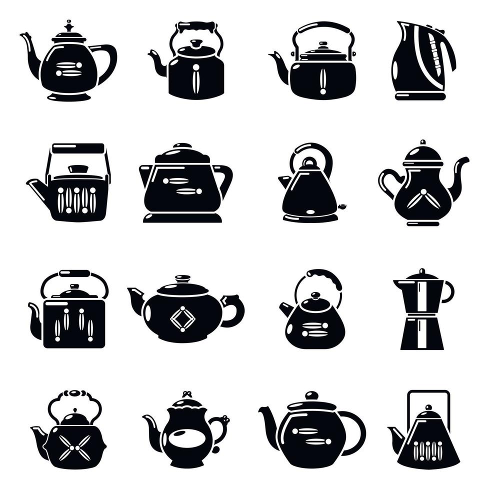 Teapot icons set, simple style vector