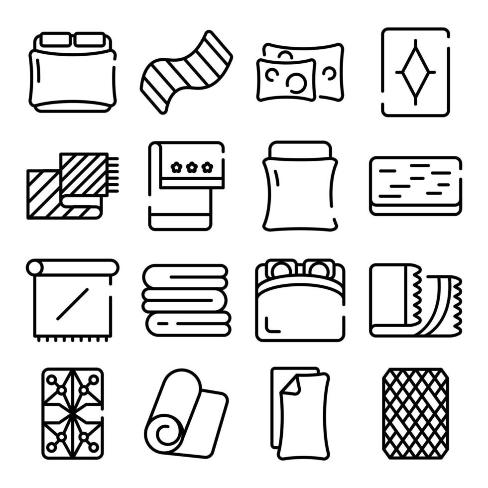 Blanket icons set, outline style vector