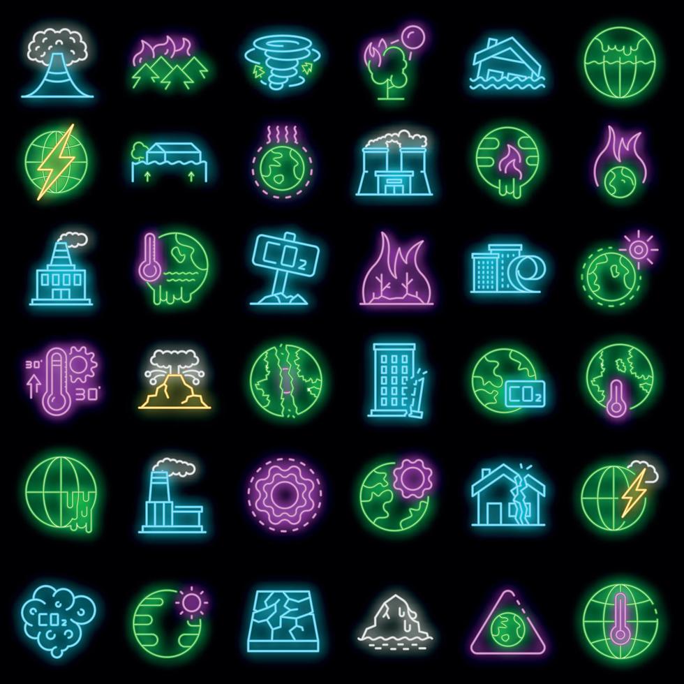 Global warming icons set vector neon