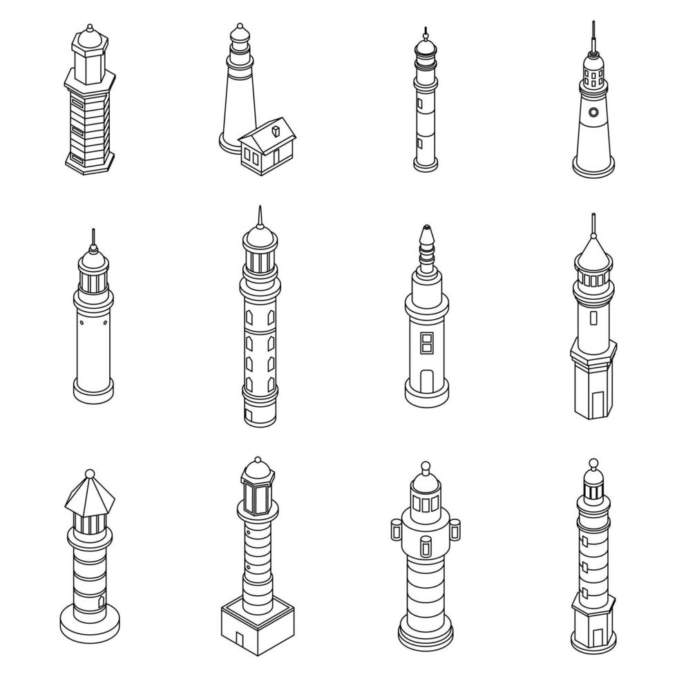 Lighthouse icons set vector outine