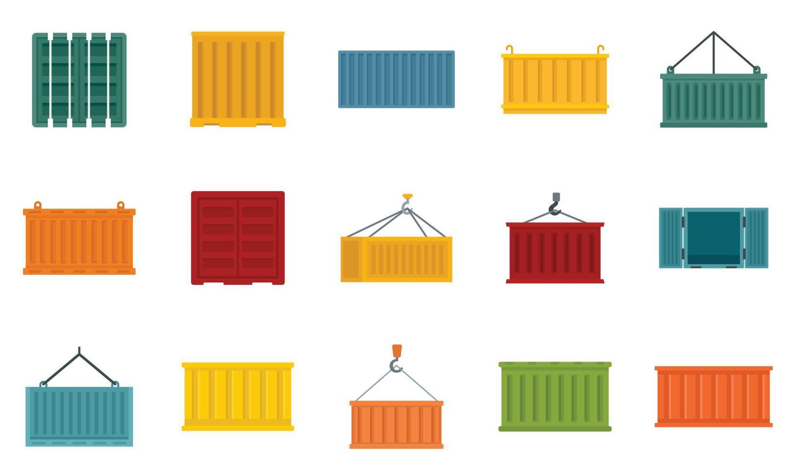 Cargo container icons set flat vector isolated