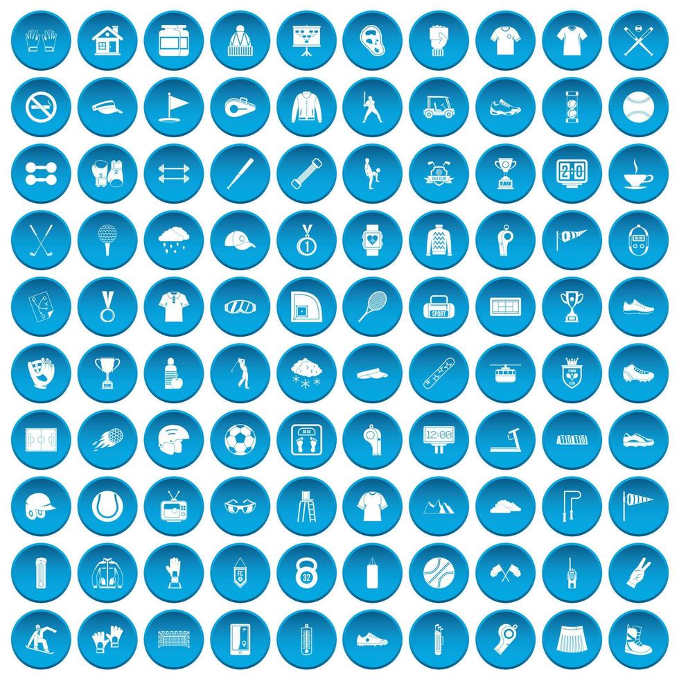 100 iconos de club deportivo conjunto azul vector