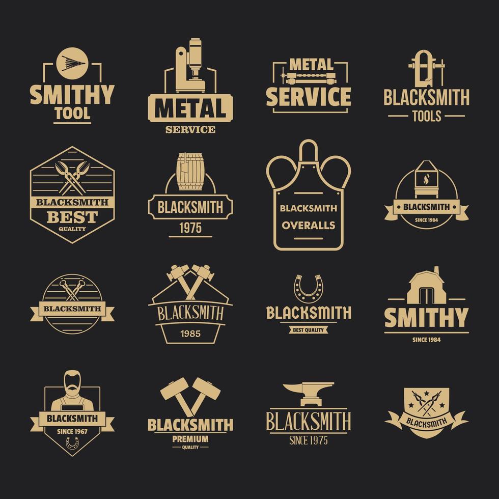 conjunto de iconos de logotipo de metal de herrero, estilo simple vector