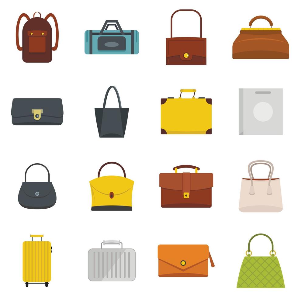 Bag baggage suitcase icons set in flat style vector