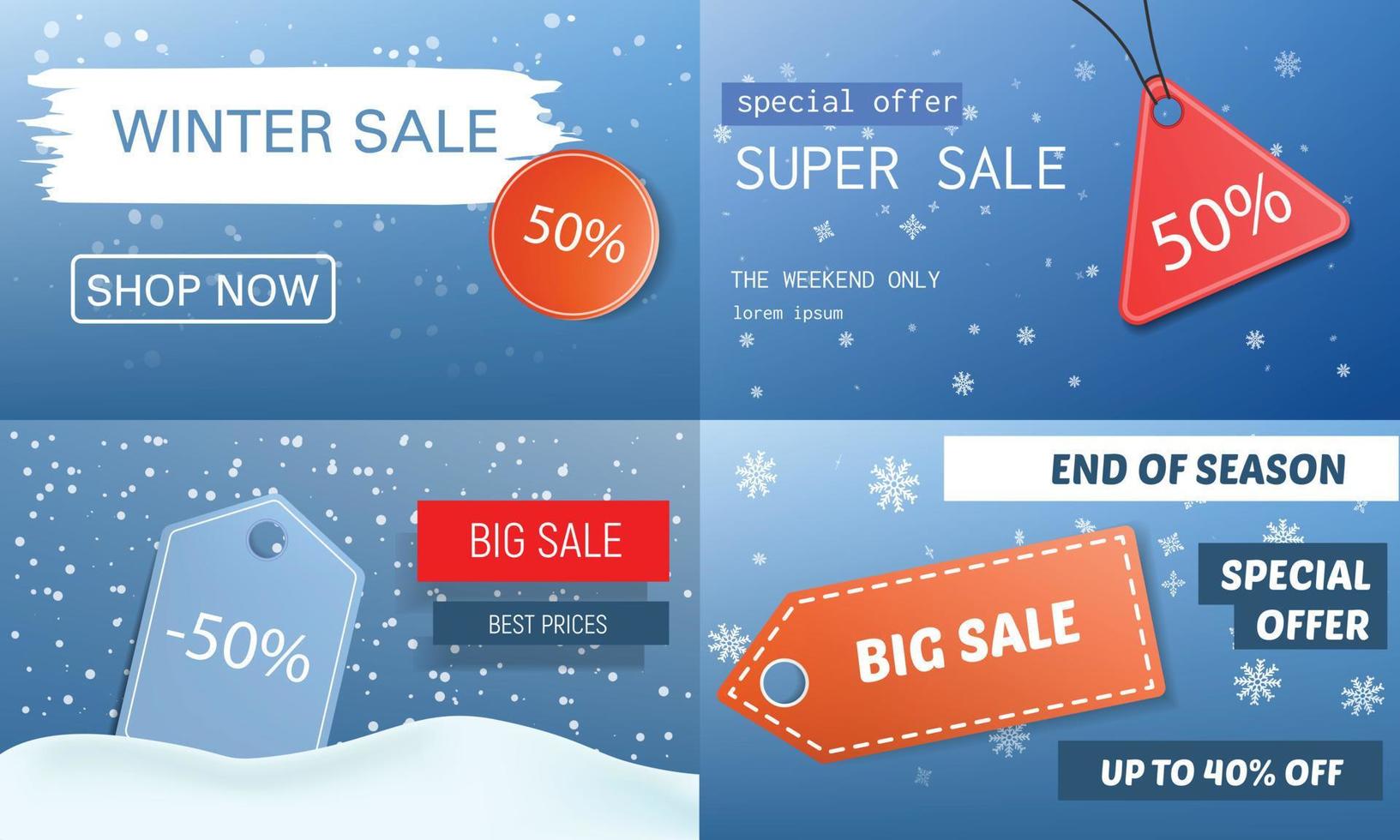 Final winter sale banner set, realistic style vector