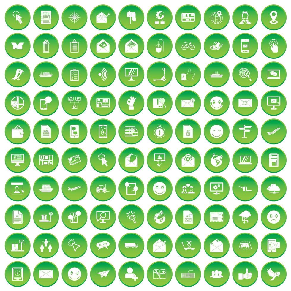 100 iconos de correo establecer círculo verde vector