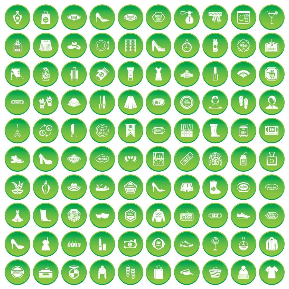 100 woman icons set green circle vector