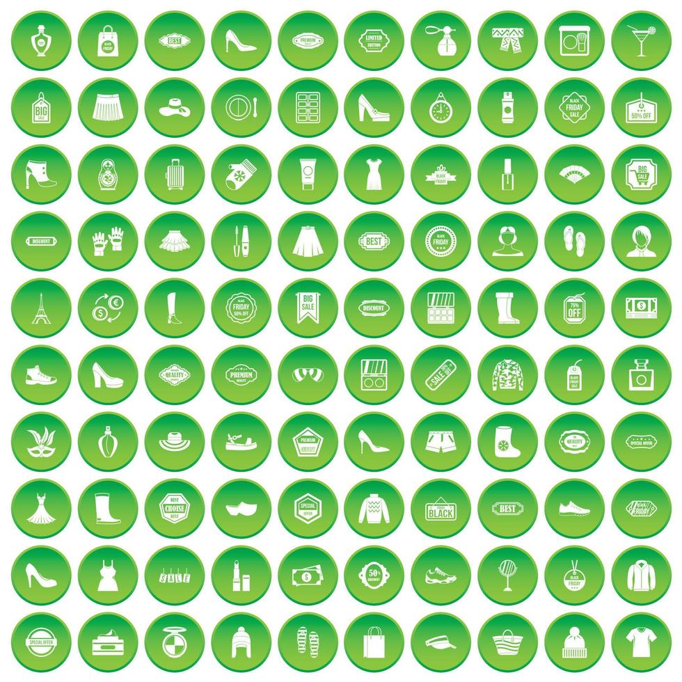 100 iconos de mujer establecer círculo verde vector