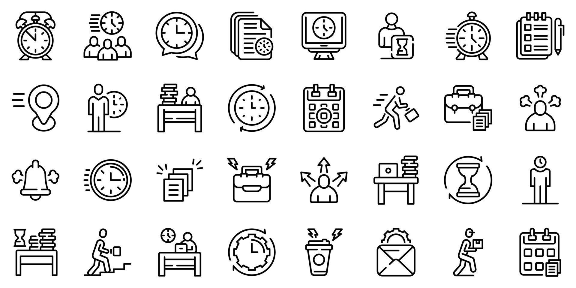 Rush job icons set, outline style vector