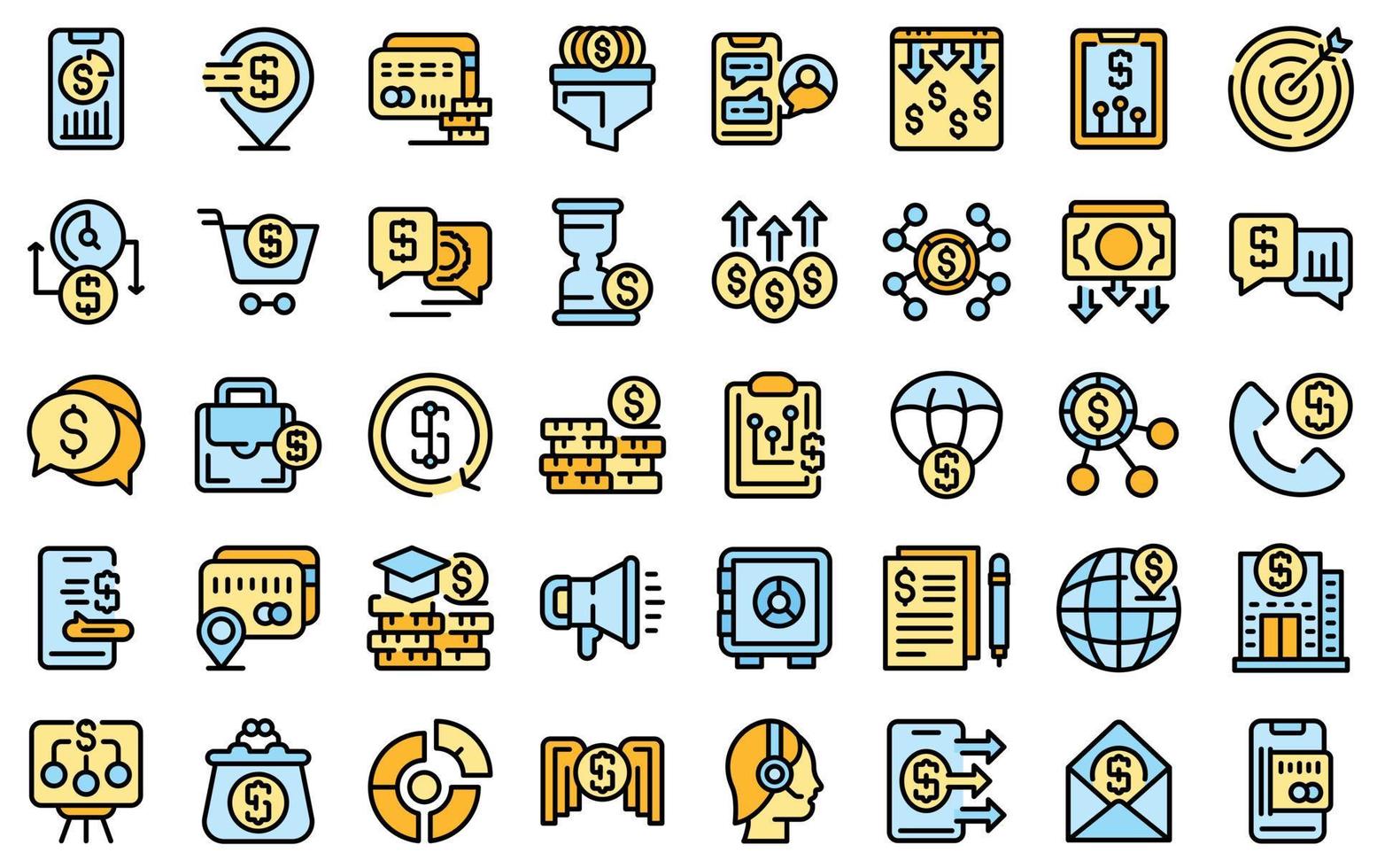 Financial support icons set line color vector