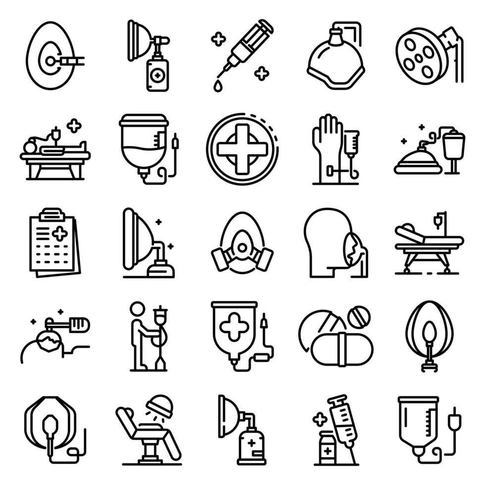 Anesthesia icons set, outline style vector