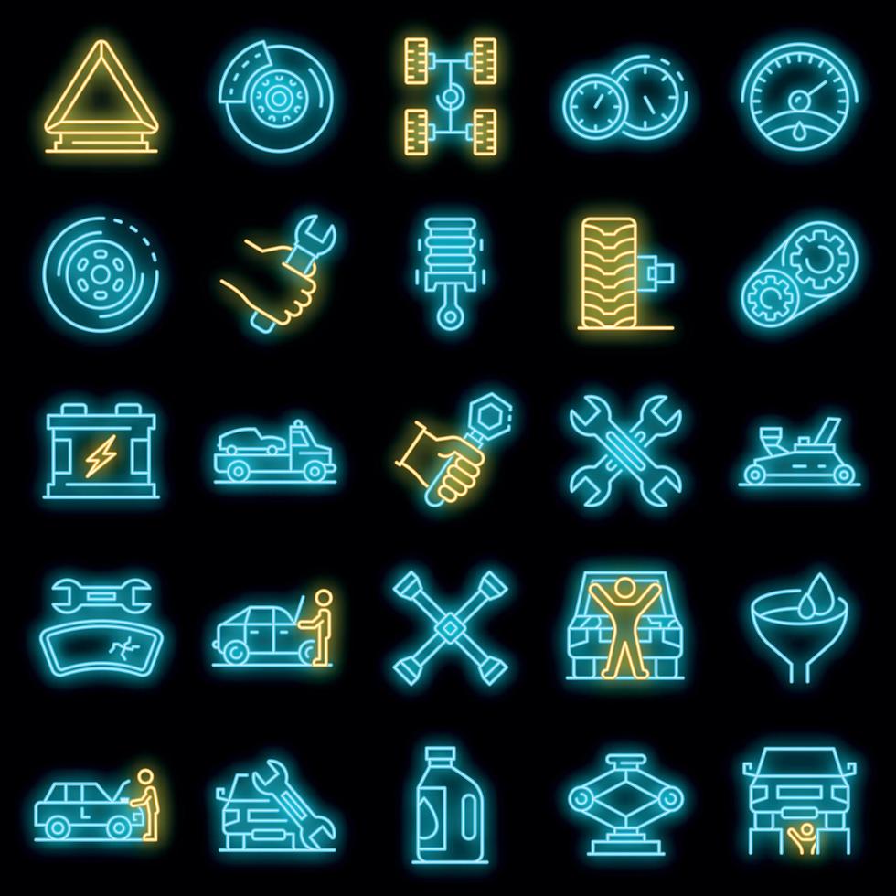 Auto mechanic icons set vector neon