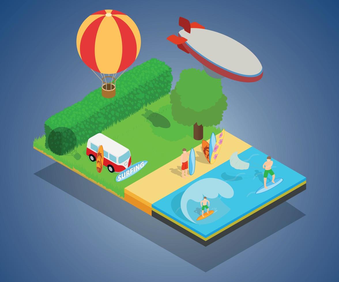 Warm tourism concept banner, isometric style vector