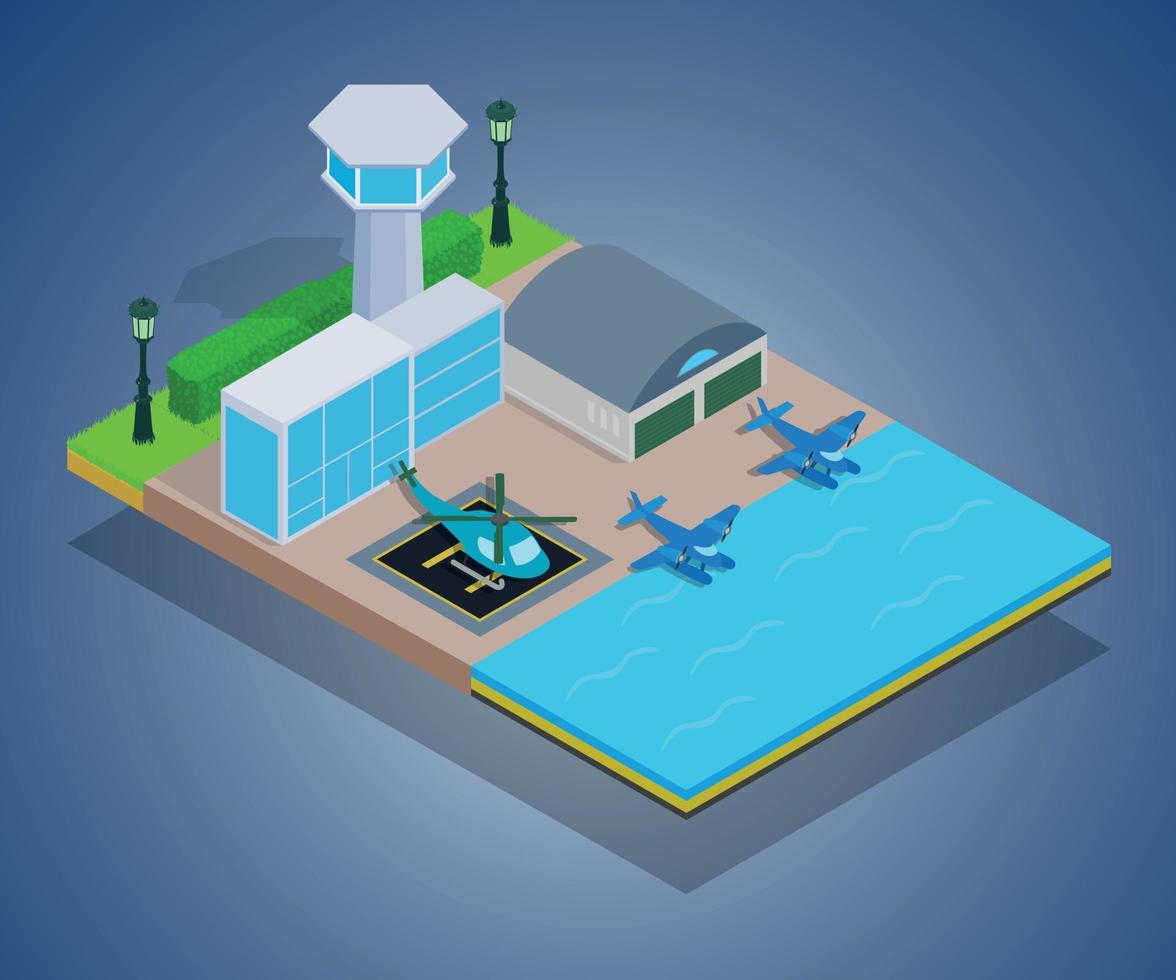 Water airport concept banner, isometric style vector