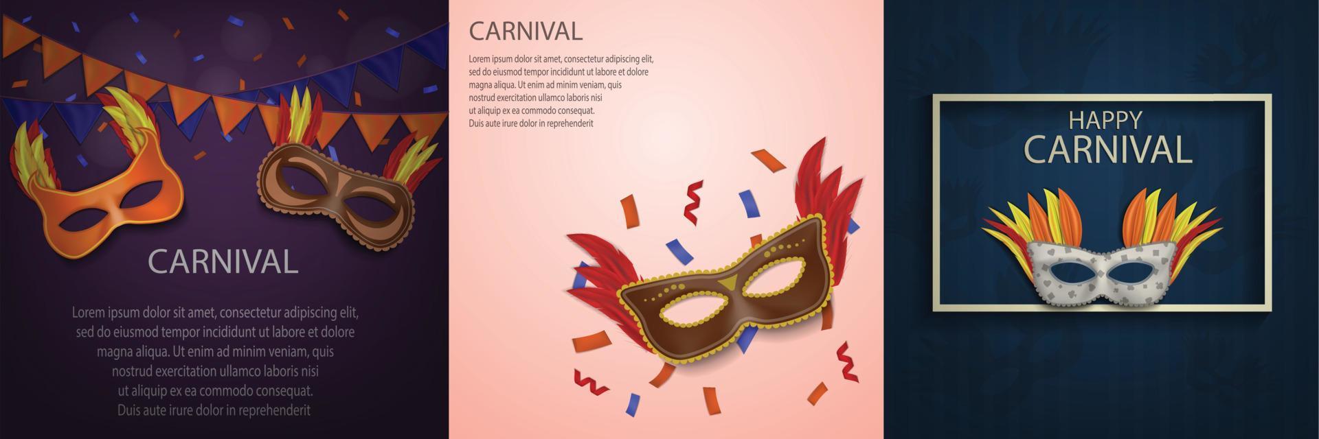 Carnival mask banner concept set, realistic style vector