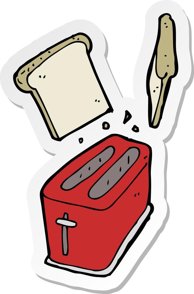 pegatina de una tostadora de dibujos animados escupiendo pan vector