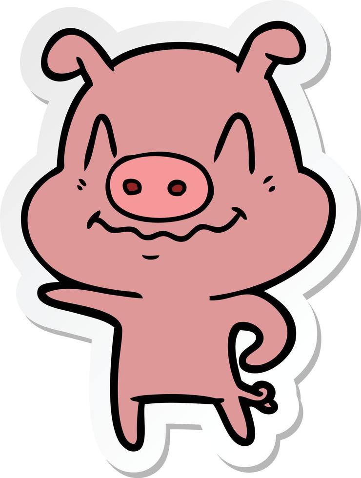 sticker of a nervous cartoon pig vector